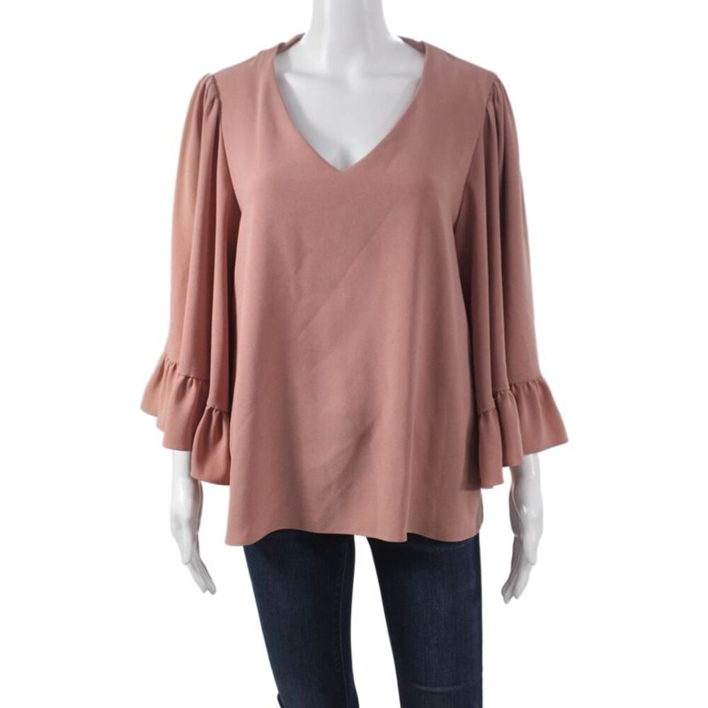 Drew Womens Pink V Neck 3/4 Sleeve Basic Blouse Size L